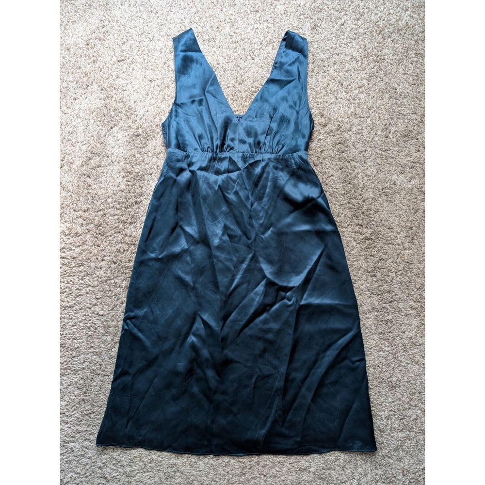 The Limited Silk Mini Dress Womens 0 Teal Smocked Empire Waist Cocktail Y2K